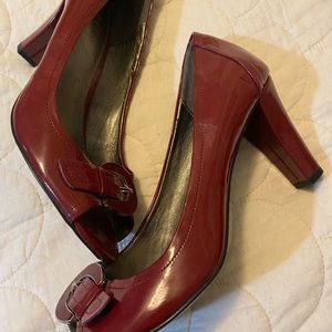 Kelly & Katie red patent open toe heels